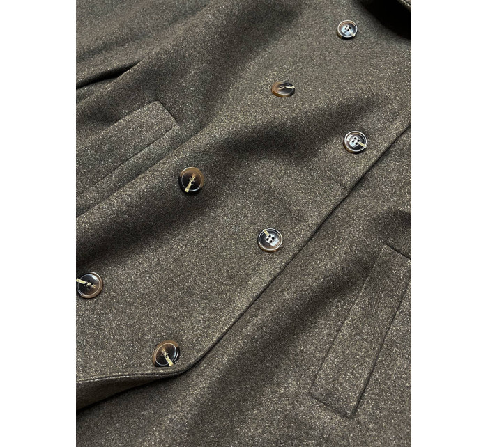 Dlouhý kabát v khaki barvě s kožešinovým límcem (20201202)