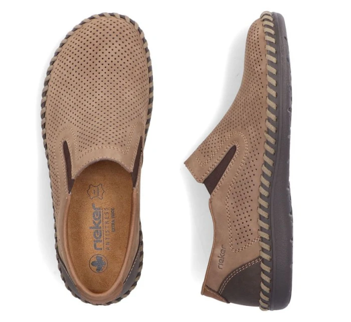 Pánská kožená prolamovaná nazouvací obuv béžová Rieker B2460-25
