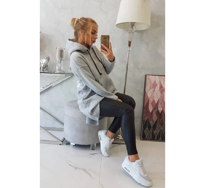 Zateplená mikina s dlouhými zády a kapucí šedá