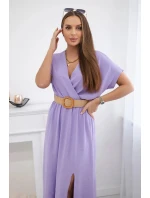 Dlouhé šaty s ozdobným páskem světle fialová