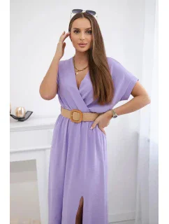 Dlouhé šaty s ozdobným páskem fialové