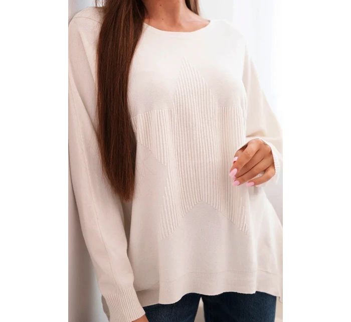 Dámský svetr s delším zadním dílem a  béžový model 21731268 - K-Fashion