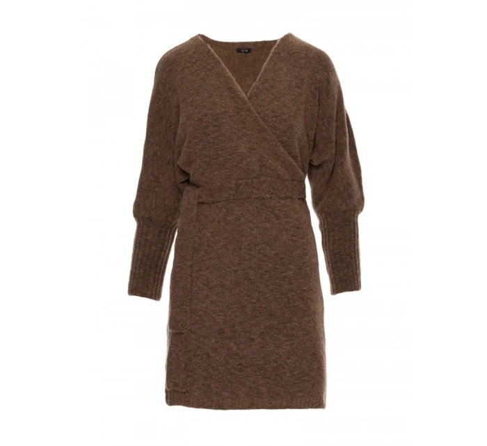 model 21484554 Zavinovací svetrové šaty s vázáním karamelové - Moe model 21484554 Zavinovací svetrové šaty s vázáním karamelové - Moe