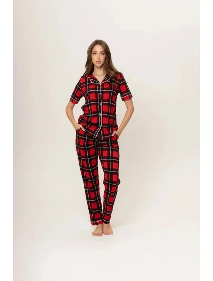 Dámské pyžamo černé káro model 19001985 - Karol Dámské pyžamo černé káro model 19001985 - Karol