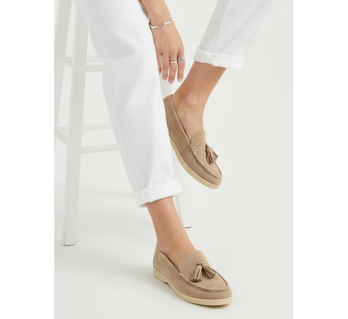 Dámské semišové béžové mokasíny FashionStreet ZY1357