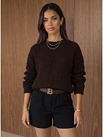 Dámský oversize svetr s copánkovým vzorem v čokoládové barvě FashionStreet MY2593 Dámský oversize svetr s copánkovým vzorem v čokoládové barvě FashionStreet MY2593