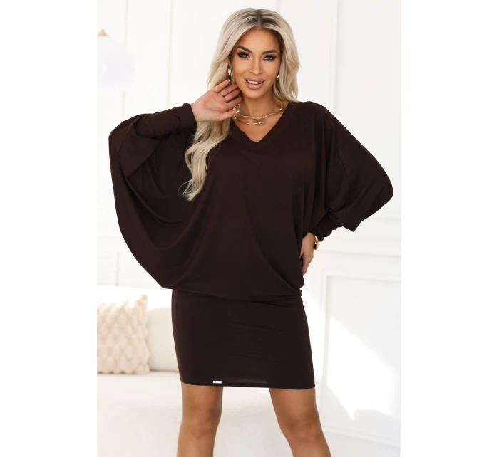 model 21481269 Pohodlné šaty s dlouhými rukávy čokoládové - numoco model 21481269 Pohodlné šaty s dlouhými rukávy čokoládové - numoco