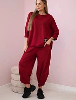 Bavlněná mikina kalhoty set Burgundsko