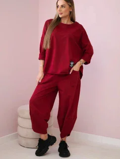 Bavlněná mikina kalhoty set Burgundsko