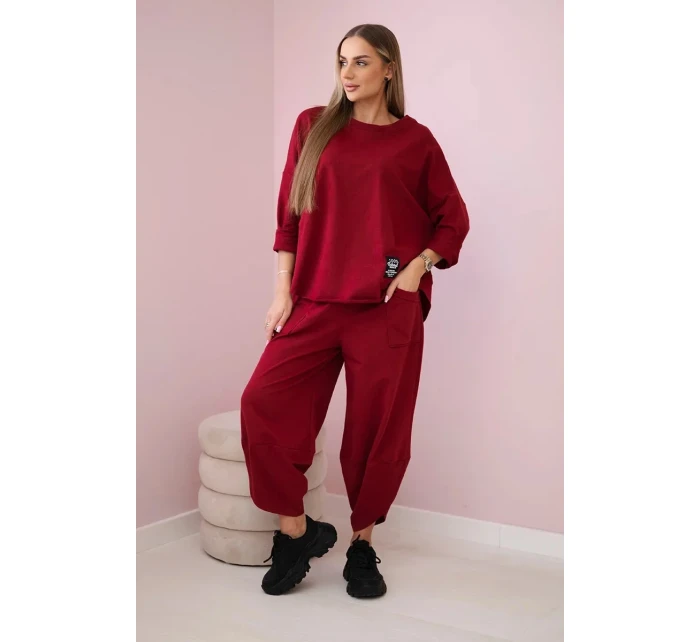 Bavlněná mikina kalhoty set Burgundsko