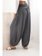 Dámské viskózové kalhoty s širokými nohavicemi a volánky grafit Dámské viskózové kalhoty s širokými nohavicemi a volánky grafit