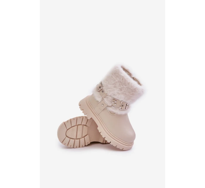 Eko Kožené Boty Pro S Kožíškem A Přezkami Béžové model 21678938 - Boto Eko Kožené Boty Pro S Kožíškem A Přezkami Béžové model 21678938 - Boto