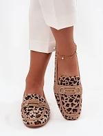 Mokasyny Loafersy Dámské S Ozdobným Prvkem Pantera Béžové Evelora