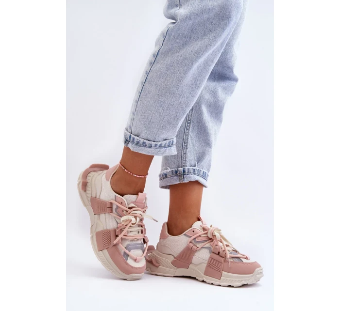 Dámské módní sportovní boty šněrované béžovo-růžové Chillout! Dámské módní sportovní boty šněrované béžovo-růžové Chillout!