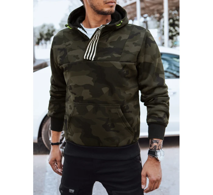 Pánská mikina s kapucí moro zelená model 21970372 - Dstreet