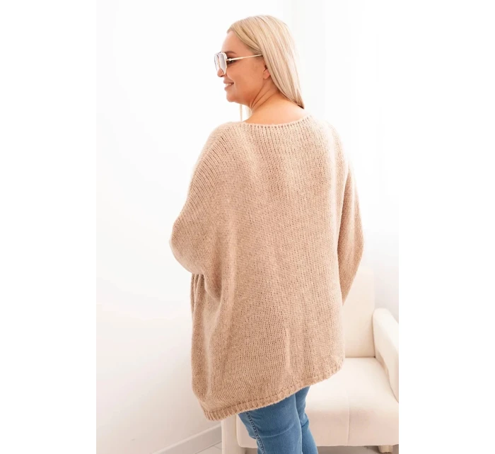 Dámský svetr Plus Size z model 21259032 volného střihu s 3/4 rukávem camelový - K-Fashion