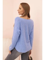 Dámský svetr s viskózou a výstřihem do V modrý Dámský svetr s viskózou a výstřihem do V modrý