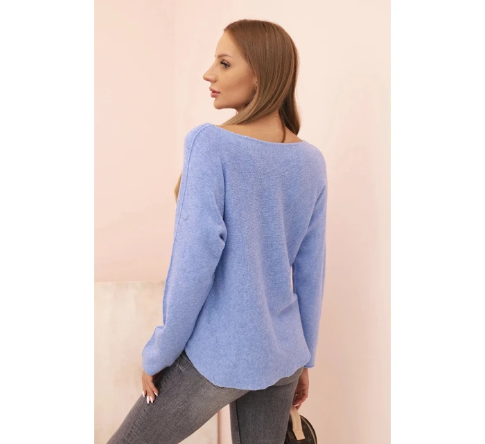 Dámský svetr s viskózou a výstřihem do V modrý Dámský svetr s viskózou a výstřihem do V modrý