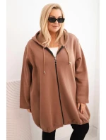 Dámská mikina Plus Size zateplená s kapucí a zipem hnědá Dámská mikina Plus Size zateplená s kapucí a zipem hnědá