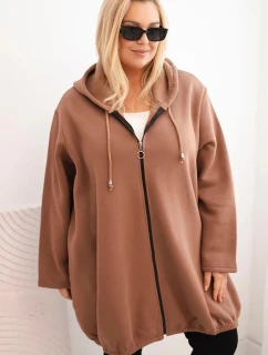 Dámská mikina Plus Size zateplená s kapucí a zipem hnědá