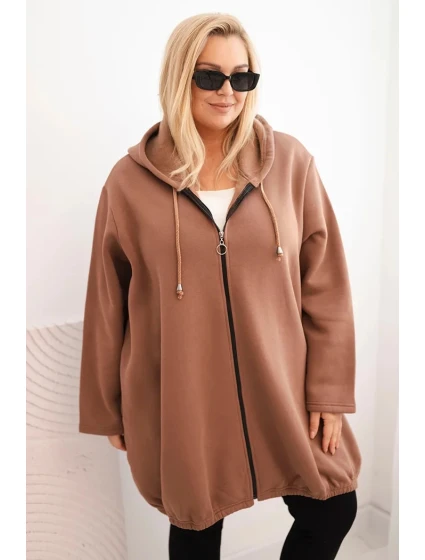Dámská mikina Plus Size zateplená s kapucí a zipem hnědá Dámská mikina Plus Size zateplená s kapucí a zipem hnědá