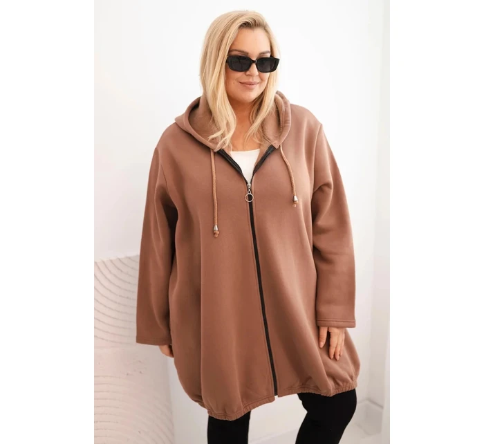 Dámská mikina Plus Size zateplená s kapucí a zipem hnědá Dámská mikina Plus Size zateplená s kapucí a zipem hnědá