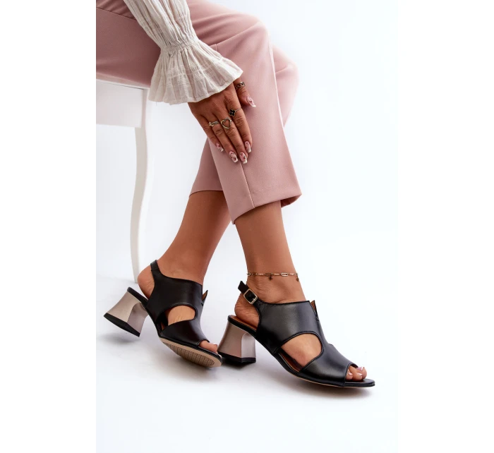 Dámské kožené sandály na podpatku Maciejka 06566-01 černé