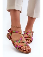 Ploché Dámské Kožené Sandály model 21661347 Multikolor - Maciejka Ploché Dámské Kožené Sandály model 21661347 Multikolor - Maciejka
