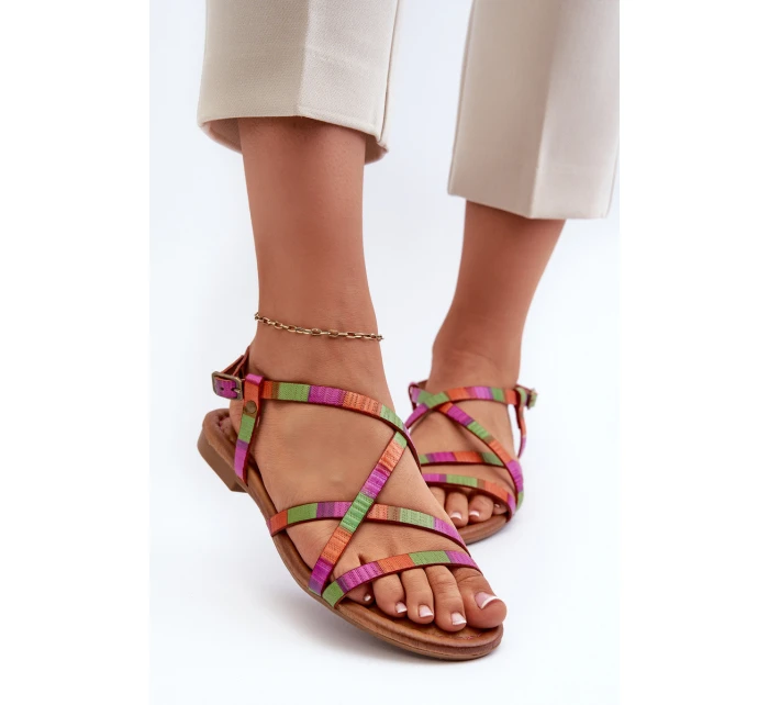 Ploché Dámské Kožené Sandály model 21661347 Multikolor - Maciejka Ploché Dámské Kožené Sandály model 21661347 Multikolor - Maciejka