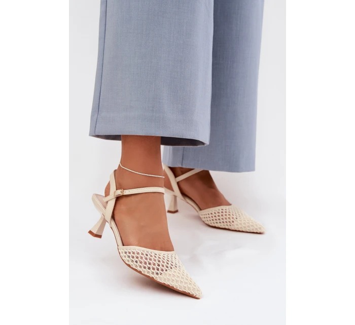 Dámské sandály na podpatku s síťkou světle béžové Brilora