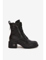Zateplené dámské kotníkové boty z přírodní kůže na blokovém podpatku Vinceza – černé