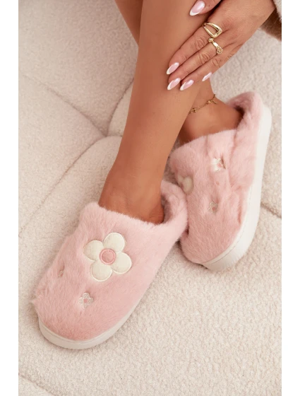 Dámské chlupaté papuče s květinami – růžové Selinne Dámské chlupaté papuče s květinami – růžové Selinne