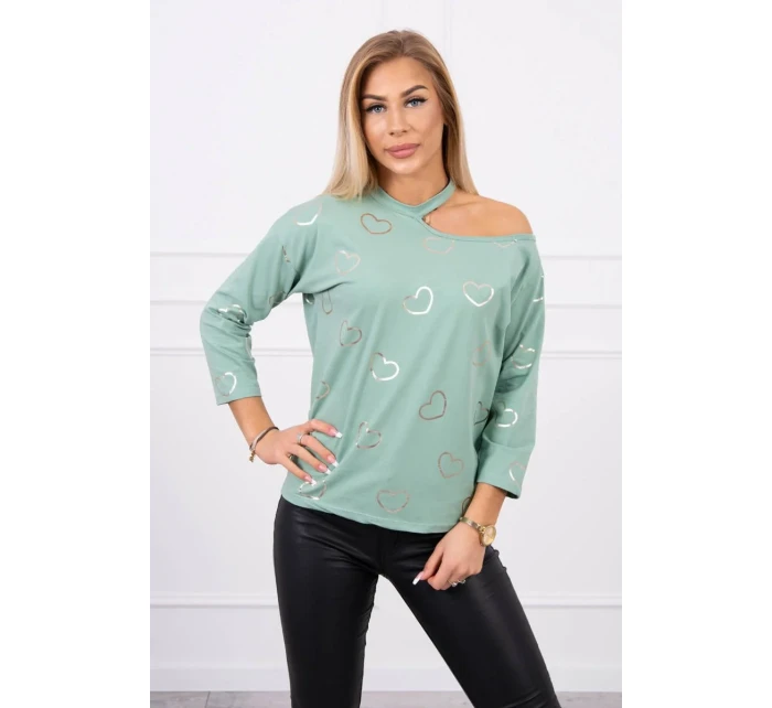 Halenka s potiskem srdce tmavě mátová