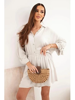 Dámský viskózový komplet košile s knoflíky a volné kraťasy béžový