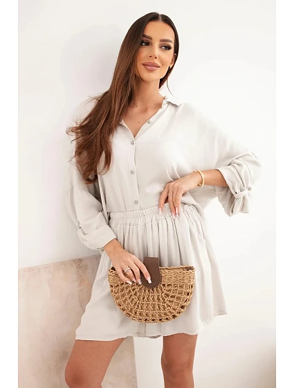 Dámský viskózový komplet košile s knoflíky a volné kraťasy béžový