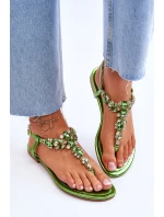 Dámské sandály žabky s kamínky Zelená model 21619860 - Boto Dámské sandály žabky s kamínky Zelená model 21619860 - Boto