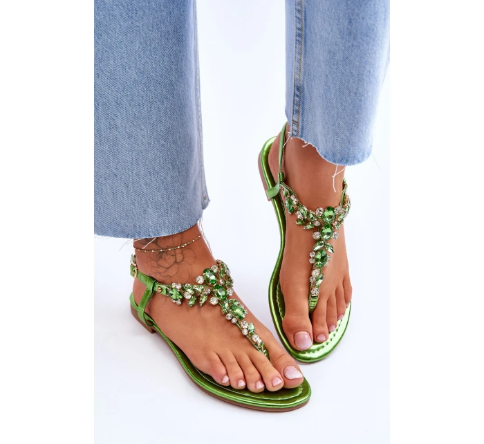 Dámské sandály žabky s kamínky Zelená model 21619860 - Boto Dámské sandály žabky s kamínky Zelená model 21619860 - Boto
