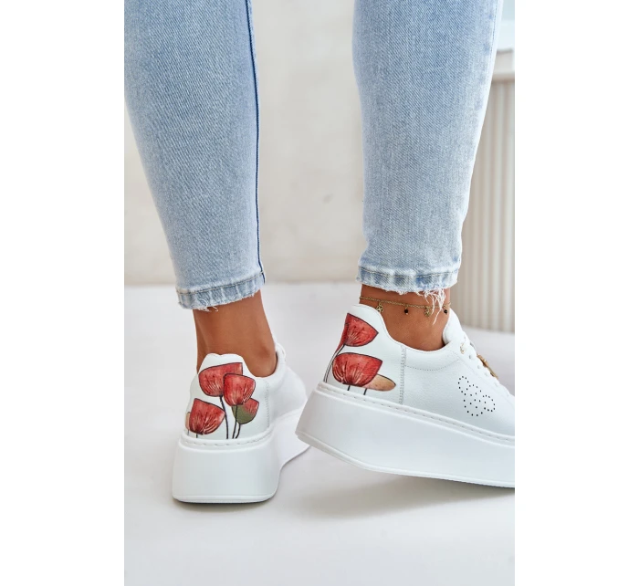 Dámské Kožené Tenisky Na Platformě S A Dekorativním  Bílé model 21675592 - VINCEZA