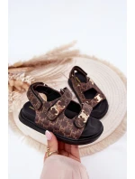 Dětské Sandály Na Suchý Zip Se Zlatými Detaily Hnědé Cavina Dětské Sandály Na Suchý Zip Se Zlatými Detaily Hnědé Cavina