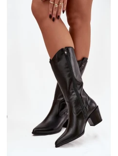 Kožené Kozačky Kovářky Na Podpatku Zateplené Zazoo 70155 Černé