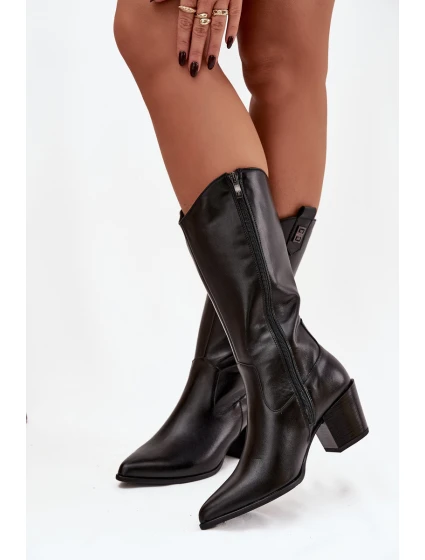 Kožené Kozačky Kovářky Na Podpatku Zateplené Zazoo 70155 Černé