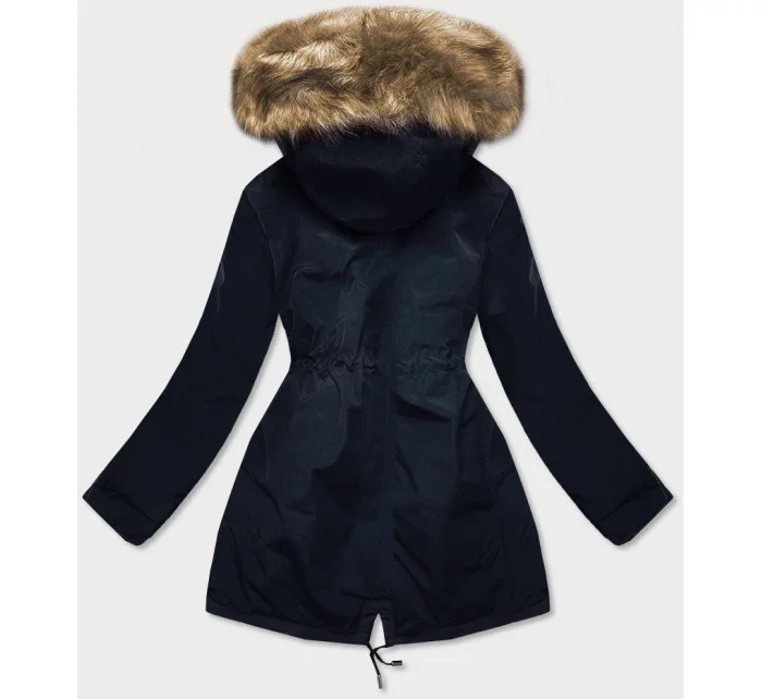 Tmavě modro-hnědá oboustranná dámská zimní bunda (w557)