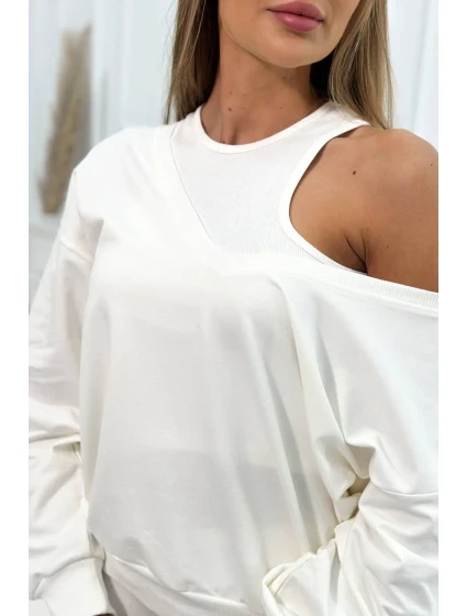 model 18754145 set halenka + top + legíny ecru - K-Fashion model 18754145 set halenka + top + legíny ecru - K-Fashion