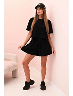 Dámský bavlněný komplet s širokými šortkami černý