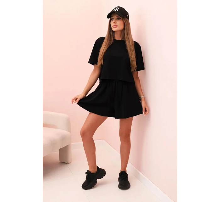 Dámský bavlněný komplet s širokými šortkami černý