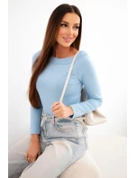 Dámská viskózová blůza s širokým výstřihem a dlouhým rukávem modrá Dámská viskózová blůza s širokým výstřihem a dlouhým rukávem modrá