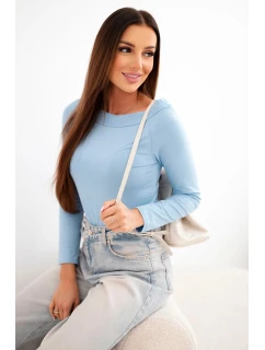 Dámská viskózová blůza s širokým výstřihem a dlouhým rukávem modrá