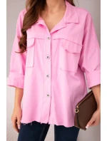 Dámská bavlněná košile s kapsami jasně růžová