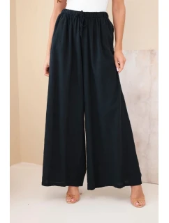 Dámské široké bavlněné kalhoty s gumou v pase černé