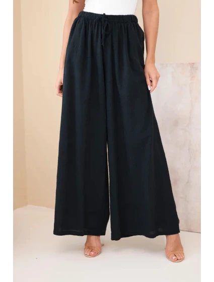 Dámské široké bavlněné kalhoty s gumou v pase černé